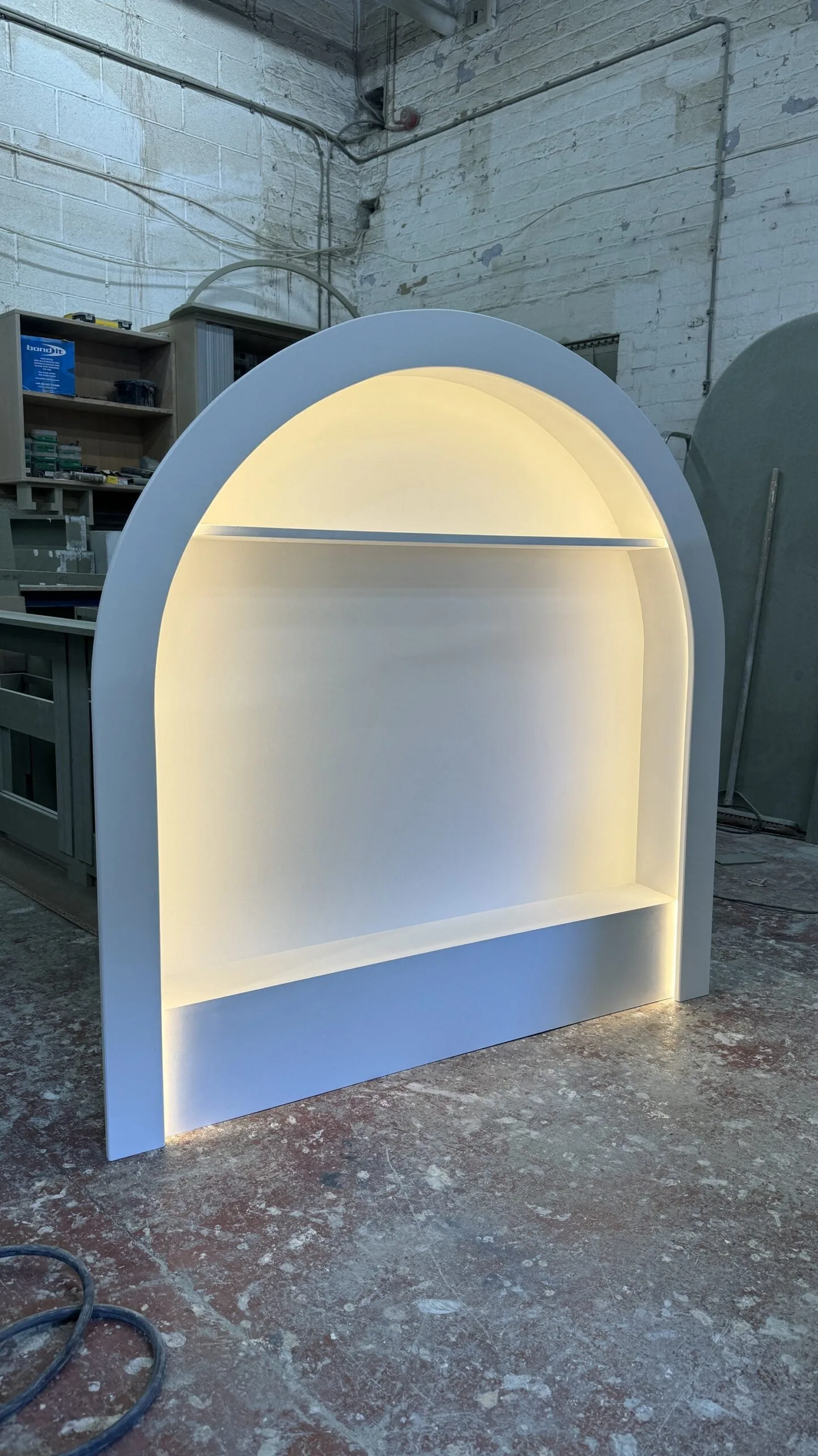Bespoke Curved Floating Wall Unit with LED Lighting and backing