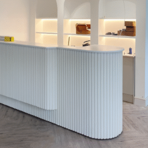 Bespoke Reception Desk, Unique Curved Salon Desk