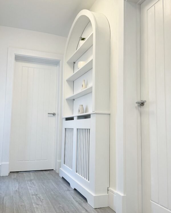 Curved radiator cover bookcase, Curved bookshelf, Solid Pine