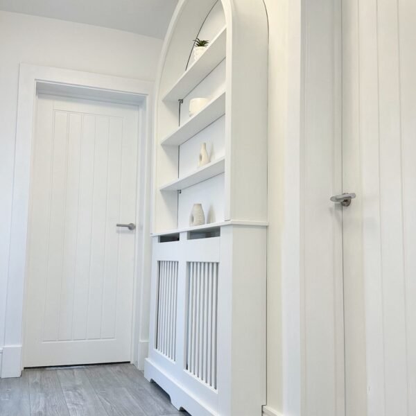 Curved radiator cover bookcase, Curved bookshelf, Solid Pine