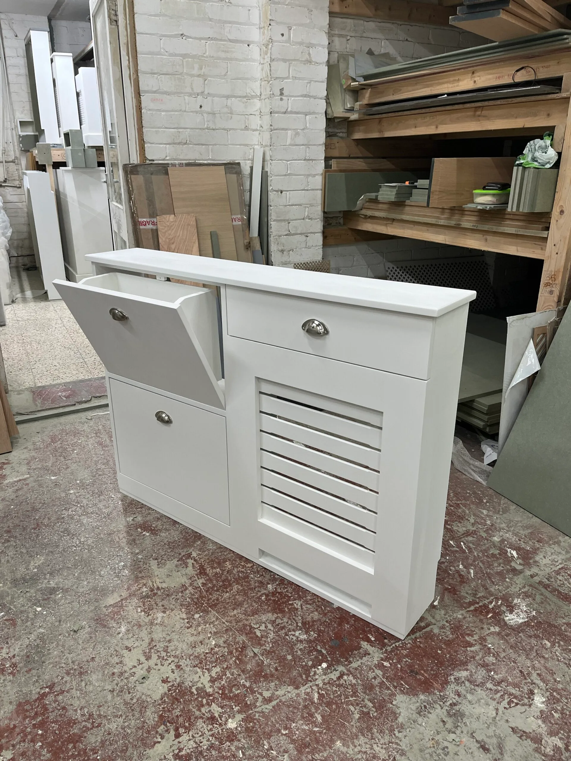 Shoe Storage Radiator Cover, With Drawers, Horizontal Design