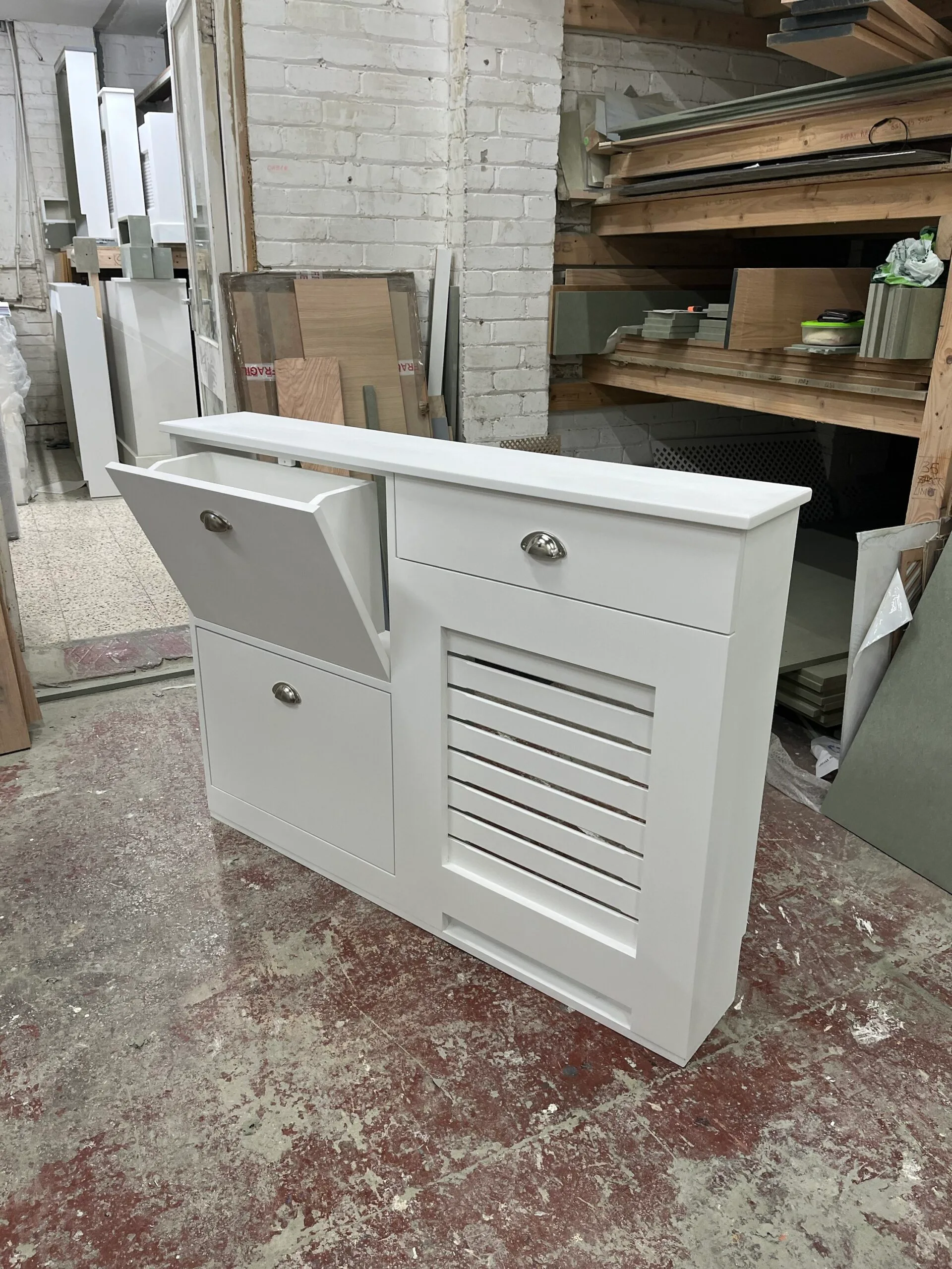 Shoe Storage Radiator Cover, With Drawers, Horizontal Design