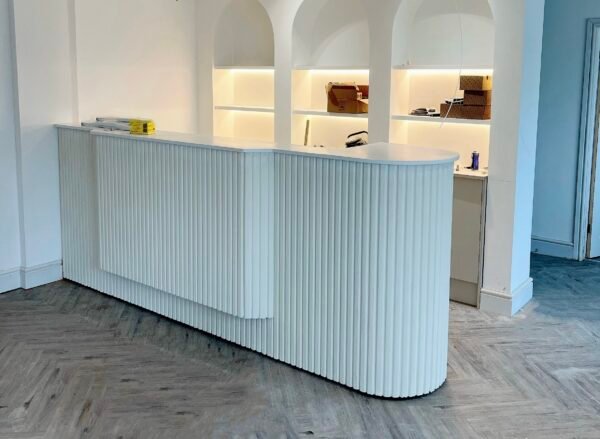 Bespoke Reception Desk, Unique Curved Salon Desk