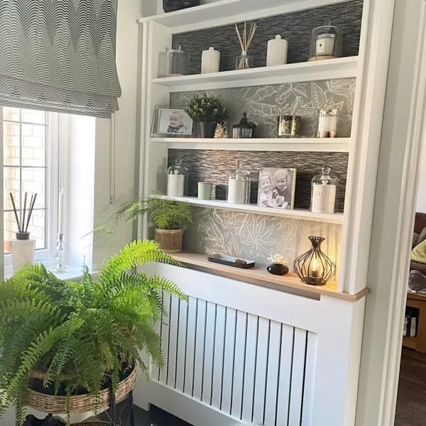 Vertical Slat Radiator Cover with Solid Oak Bookshelf