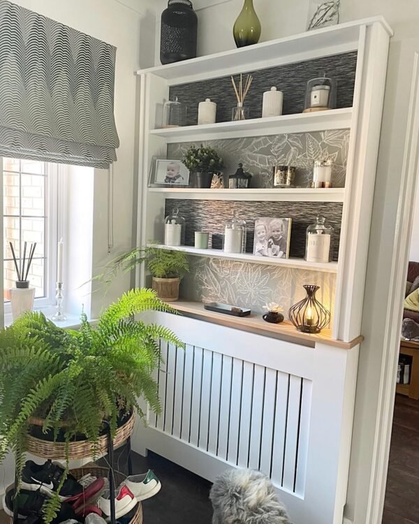 Vertical Slat Radiator Cover with Solid Oak Bookshelf