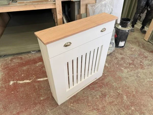 Radiator Cabinet With Drawers, White & 100% Solid Oak Top 97cm H x 85cm W x 18cm D