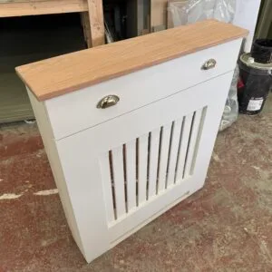 Radiator Cabinet With Drawers, White & 100% Solid Oak Top 97cm H x 85cm W x 18cm D