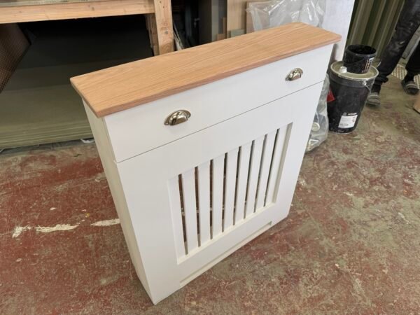 Radiator Cabinet With Drawers, White & 100% Solid Oak Top 97cm H x 85cm W x 18cm D