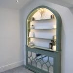 Mirrored Radiator Cabinet, Curved Bookcase, LED lighting, Unique Bookshelf