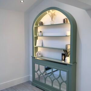 Curved radiator cover bookcase, Curved bookshelf, Solid Pine