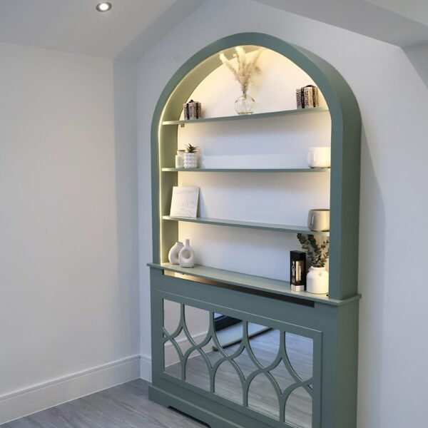 Curved radiator cover bookcase, Curved bookshelf, Solid Pine