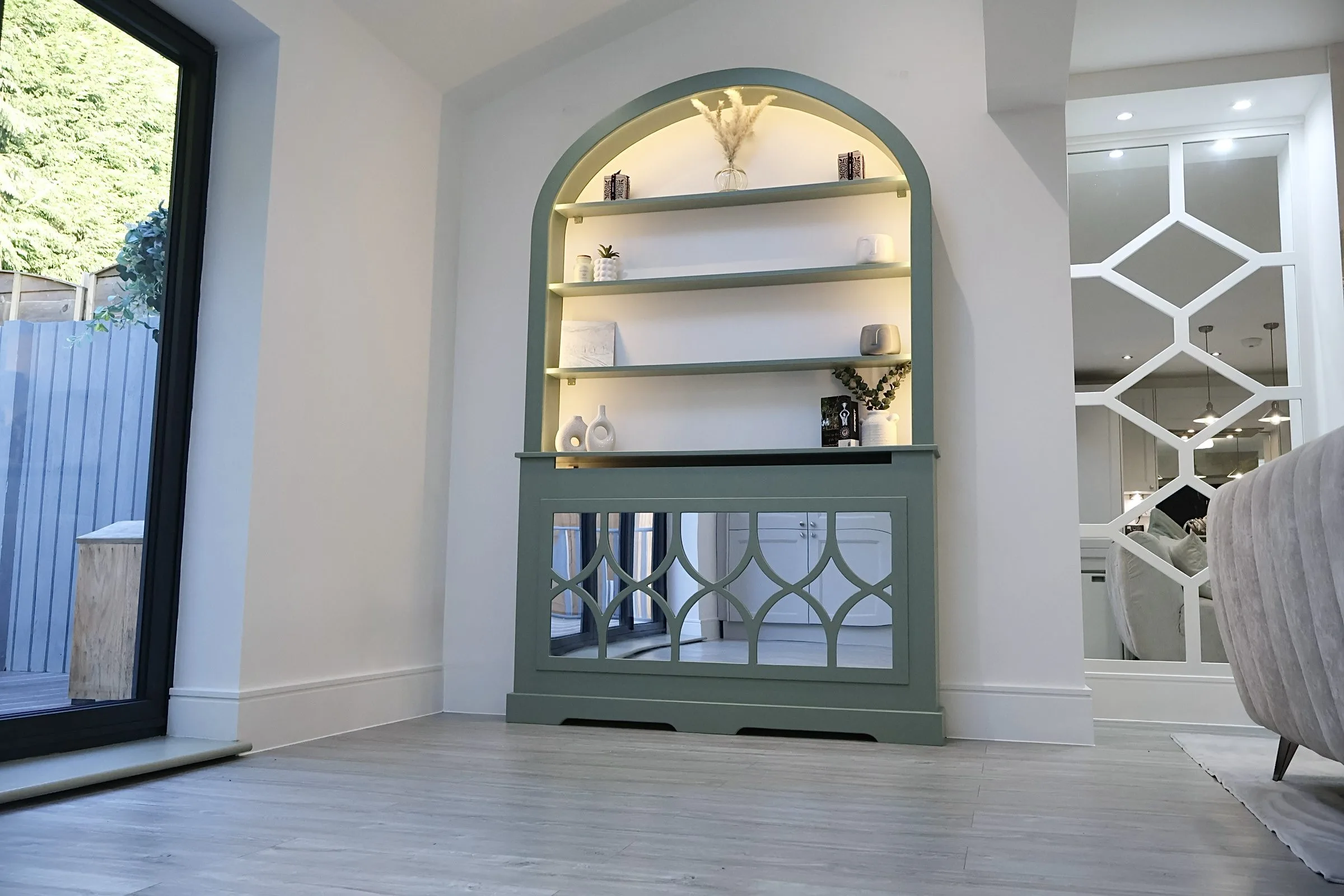 Curved radiator cover bookcase, Curved bookshelf, Solid Pine