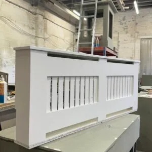 bespoke radiator cover, vertical slat, all white 60 H x 163 W x 16 D