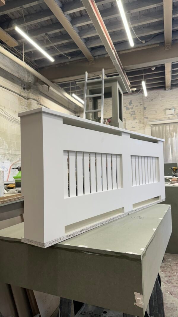 bespoke radiator cover, vertical slat, all white 60 H x 163 W x 16 D