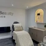 Bespoke Curved Floating Wall Unit, LED Lighting, Farrow and Ball Skimming stone