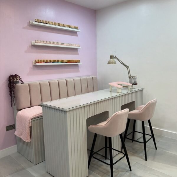 Tall nail desk, manicure desk, reeded design two person station