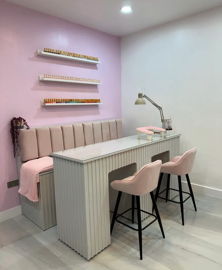 Tall nail desk, manicure desk, reeded design two person station