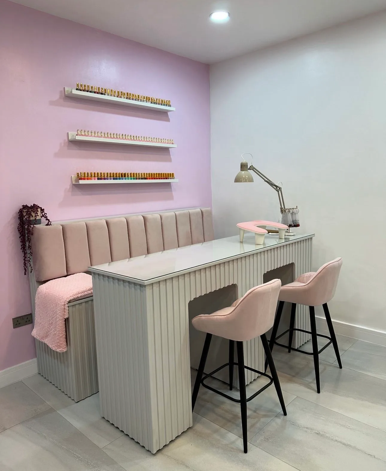Tall nail desk, manicure desk, reeded design two person station
