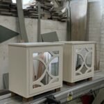 Mirrored side tables, Image – Cream with solid oak feet