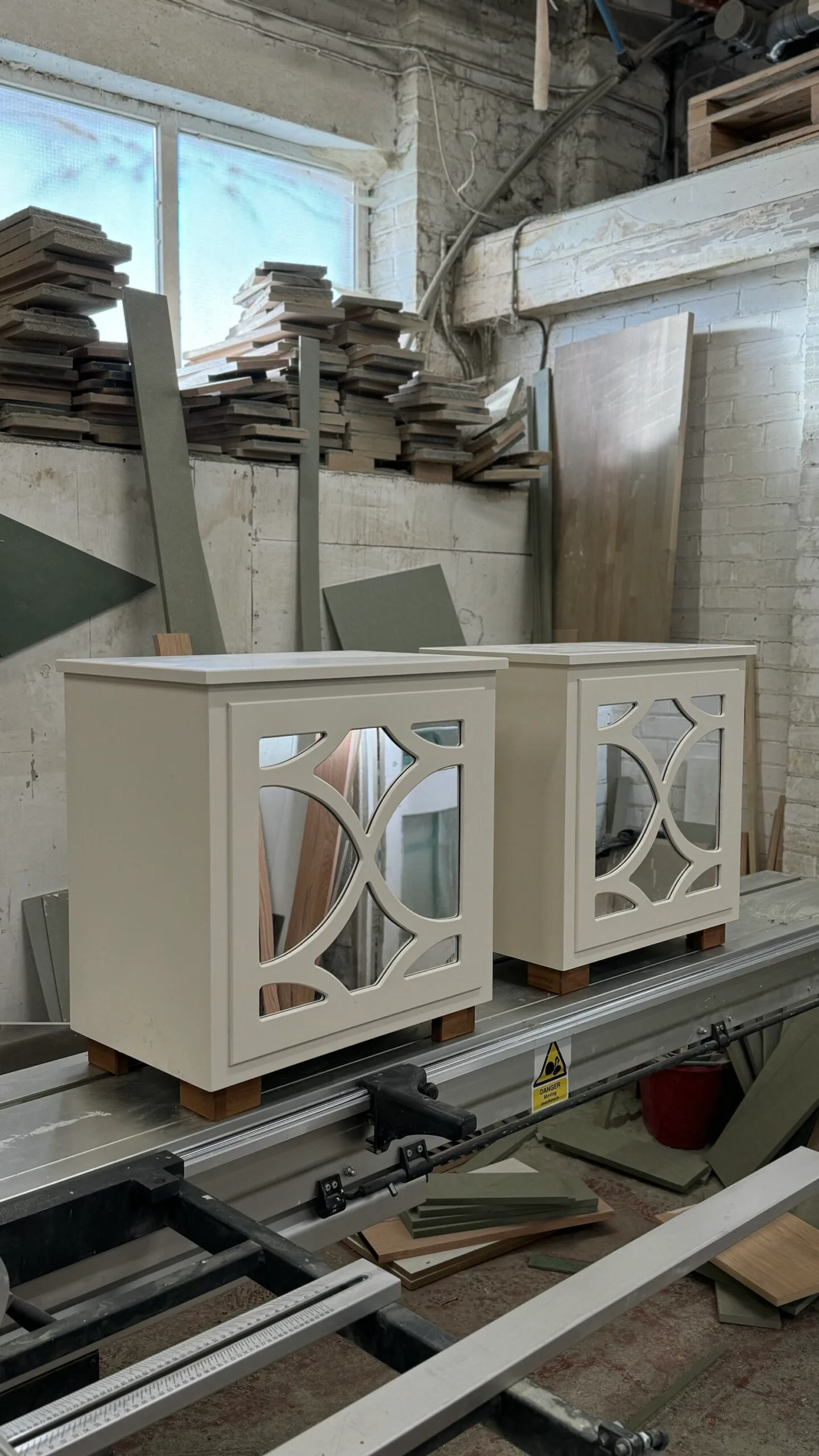Mirrored side tables, Image - Cream with solid oak feet
