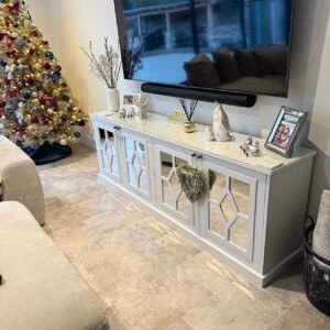White Mirrored Sideboard / TV Cabinet Large, Diamond Design