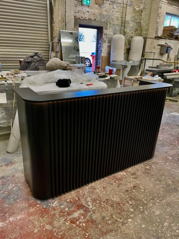 Bespoke Luxury Reception Desk, Black Reeded Design
