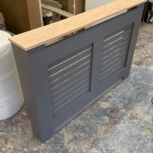 Grey Radiator Cover, Horizontal Slat, Solid Oak Top, 85cm H x 125cm W x 15cm D