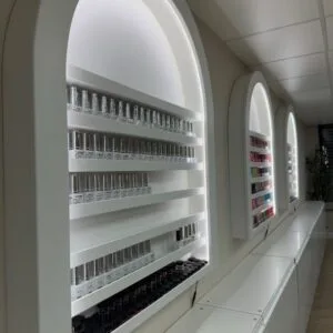 Nail Gel Wall Mount, Bespoke Curved Nail Varnish Display with LED Lighting
