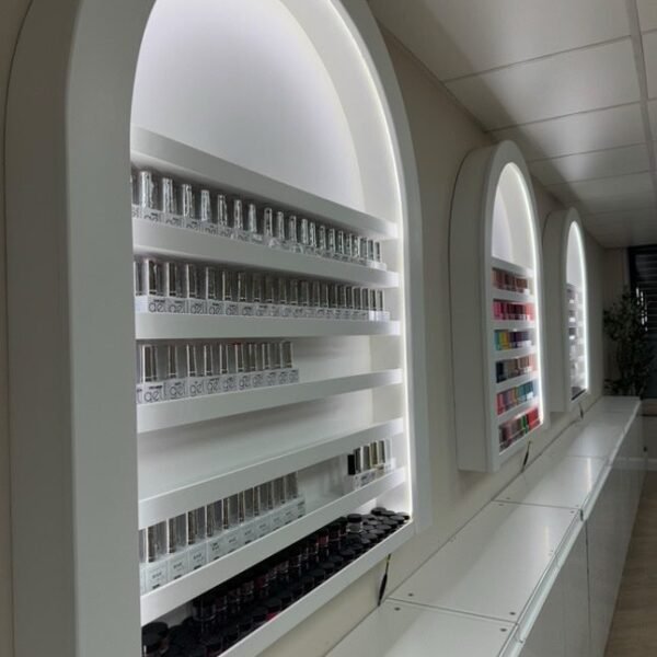 Nail Gel Wall Mount, Bespoke Curved Nail Varnish Display with LED Lighting