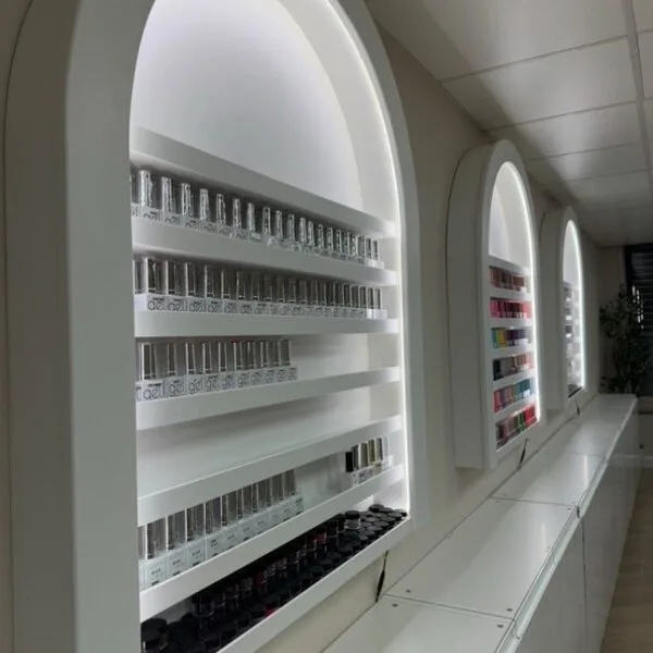 Nail Gel Wall Mount, Bespoke Curved Nail Varnish Display with LED Lighting