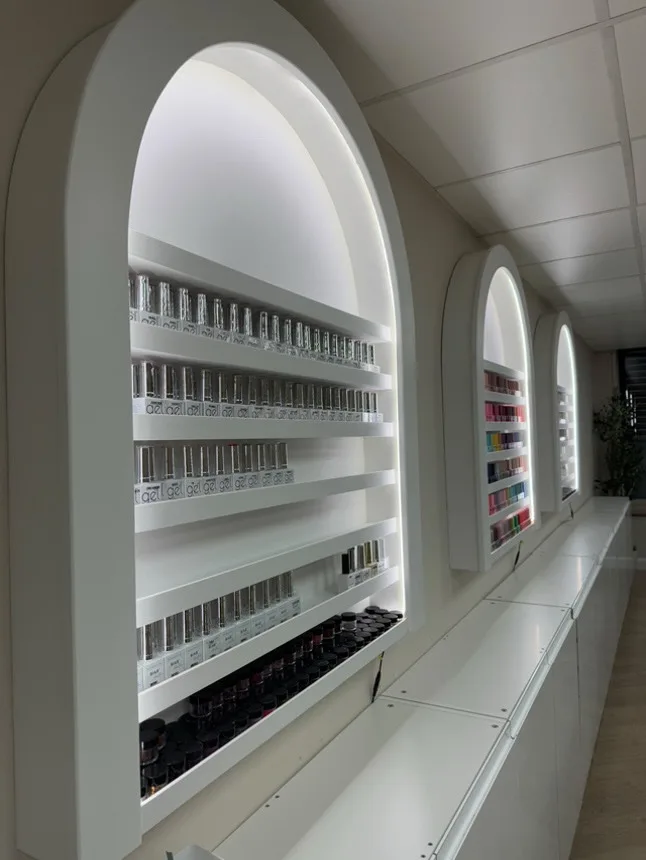 Nail Gel Wall Mount, Bespoke Curved Nail Varnish Display with LED Lighting