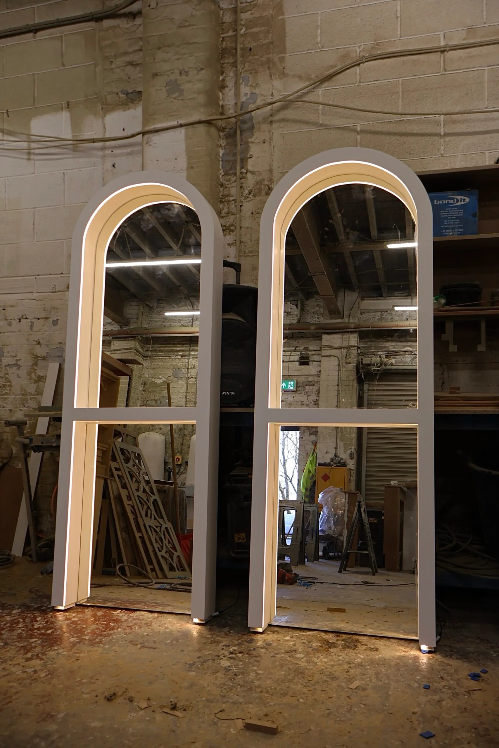 Bespoke Salon Mirror, Curved Mirror, Two Hair Stylist Mirrors, LED Lighting