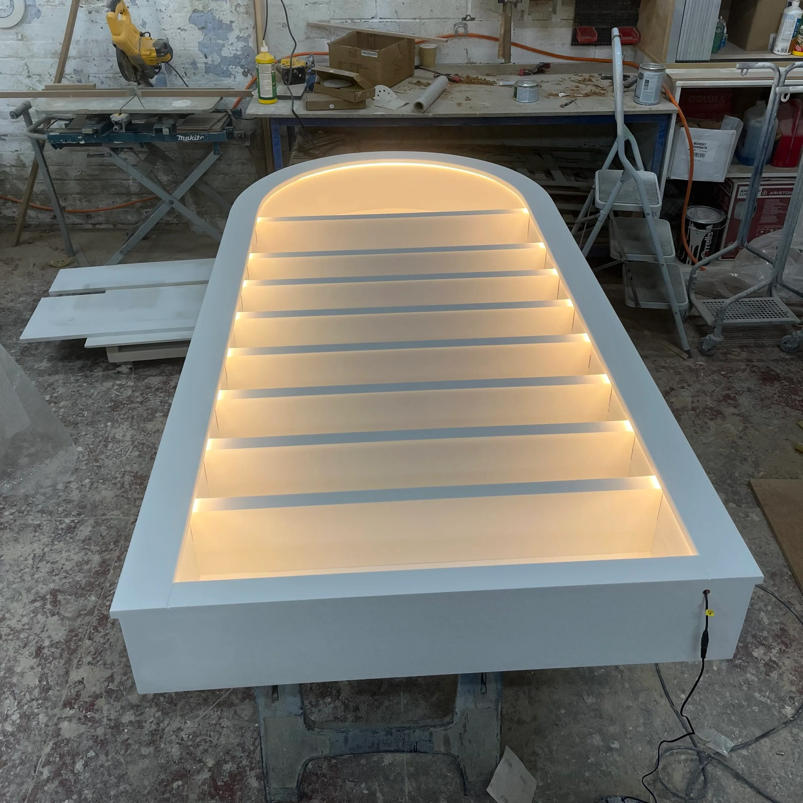Bespoke Curved Floating Wall Unit with LED Lighting and backing
