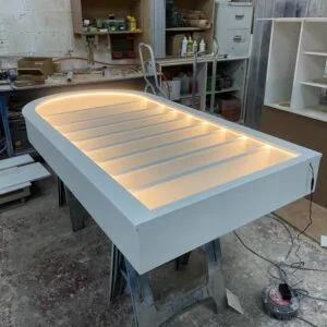 Bespoke Curved Floating Wall Unit with LED Lighting and backing