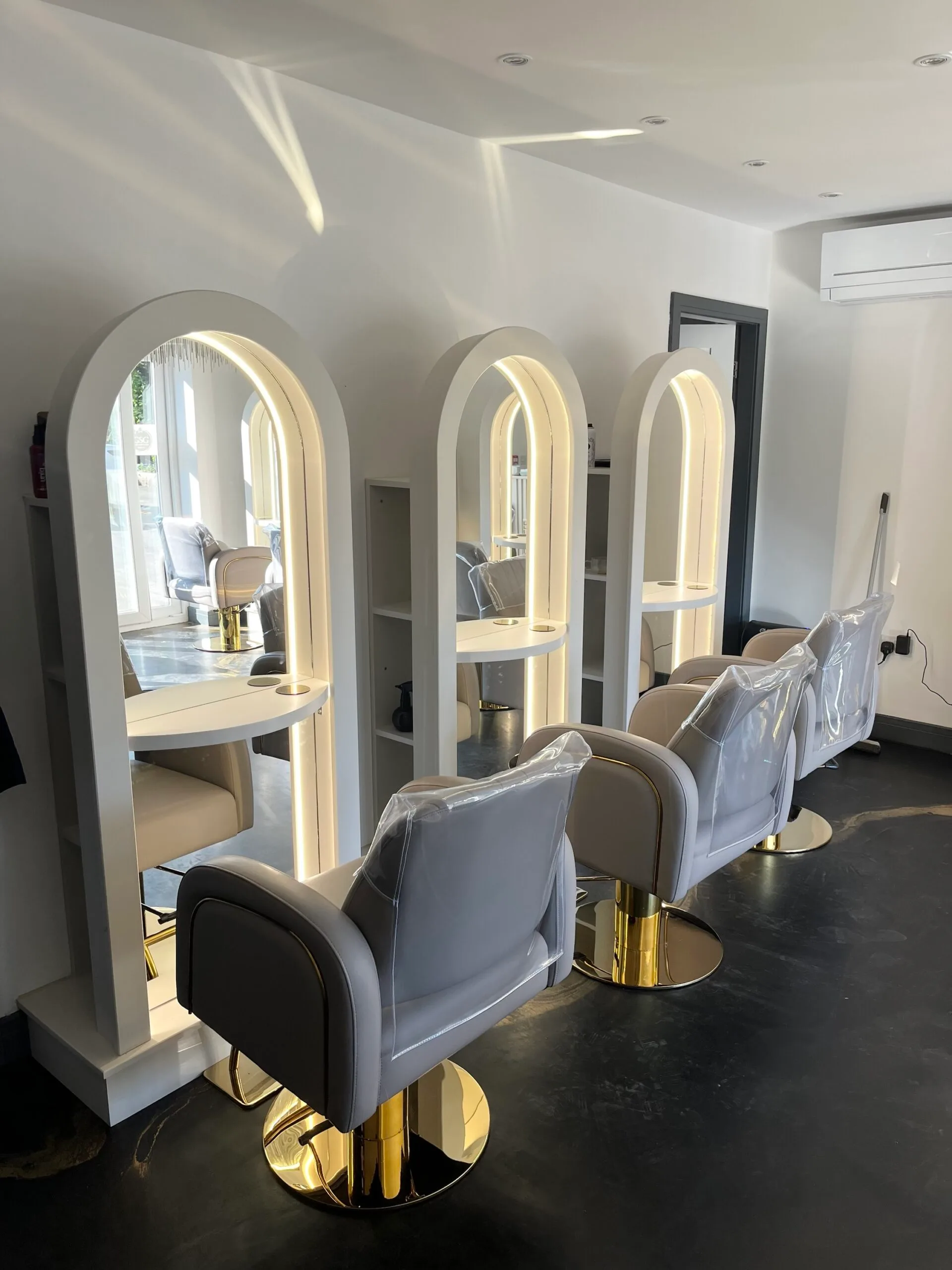 Bespoke Salon Mirror, Curved Mirror, Small LED Mirror, Storage