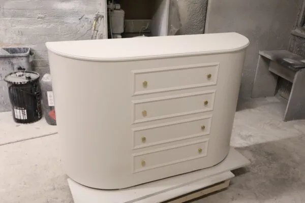 Curved TV Stand, Motorised TV Box, Faux drawer front