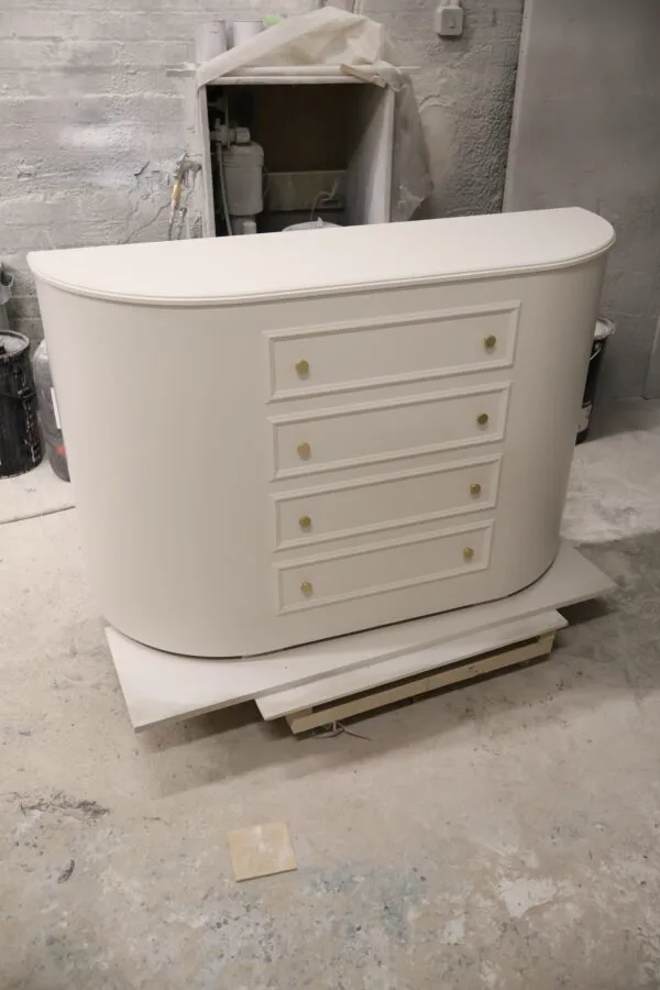 Curved TV Stand, Motorised TV Box, Faux drawer front