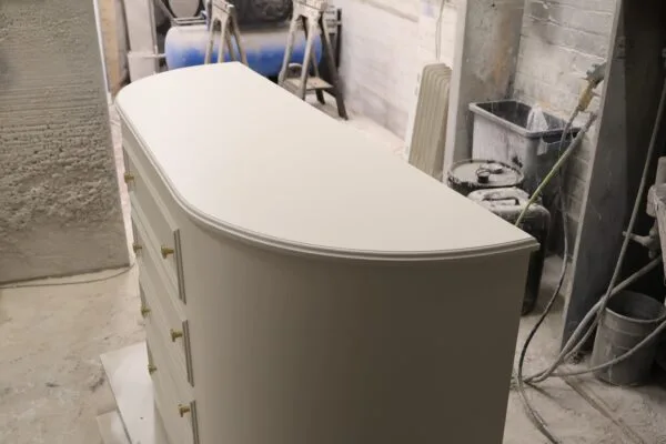 Curved TV Stand, Motorised TV Box, Faux drawer front