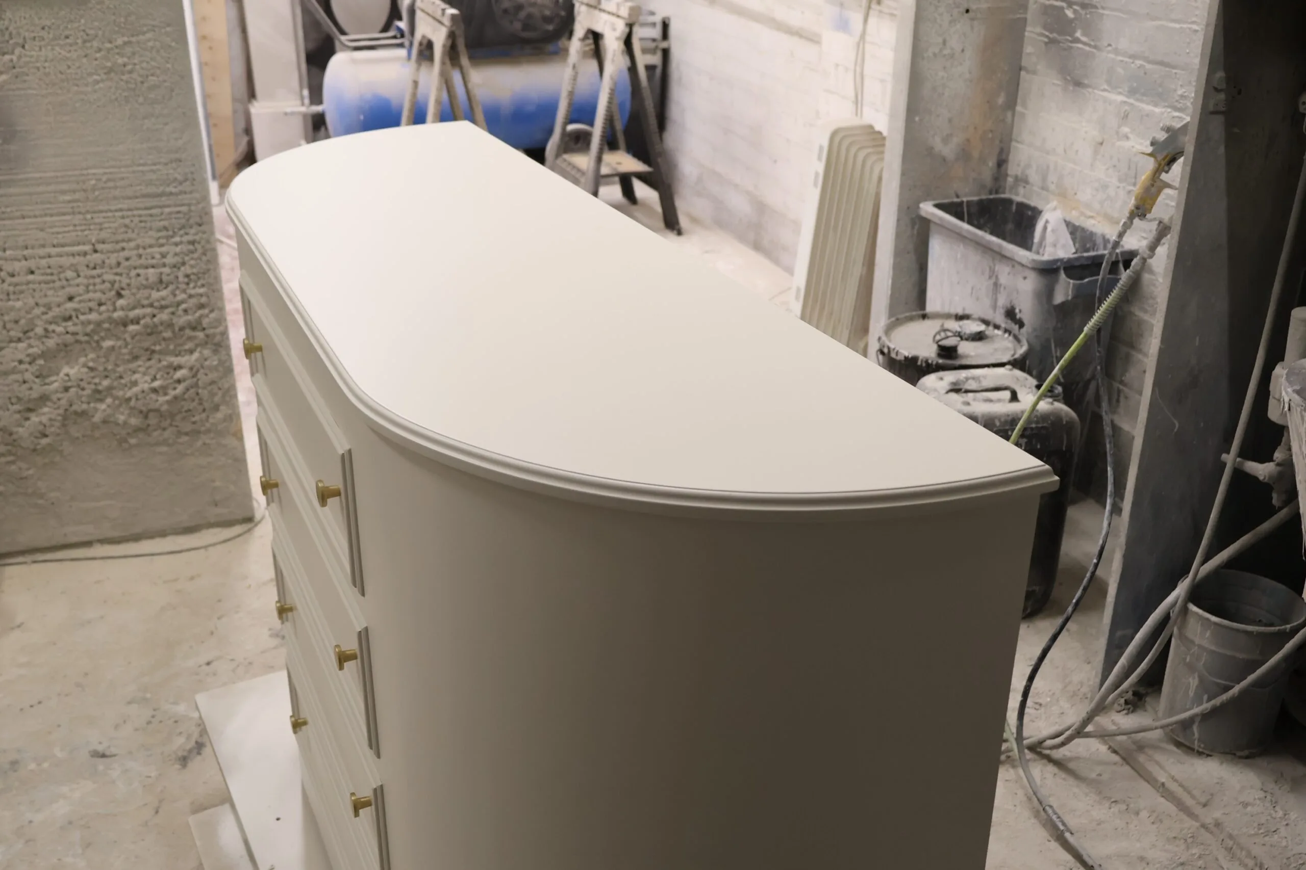 Curved TV Stand, Motorised TV Box, Faux drawer front