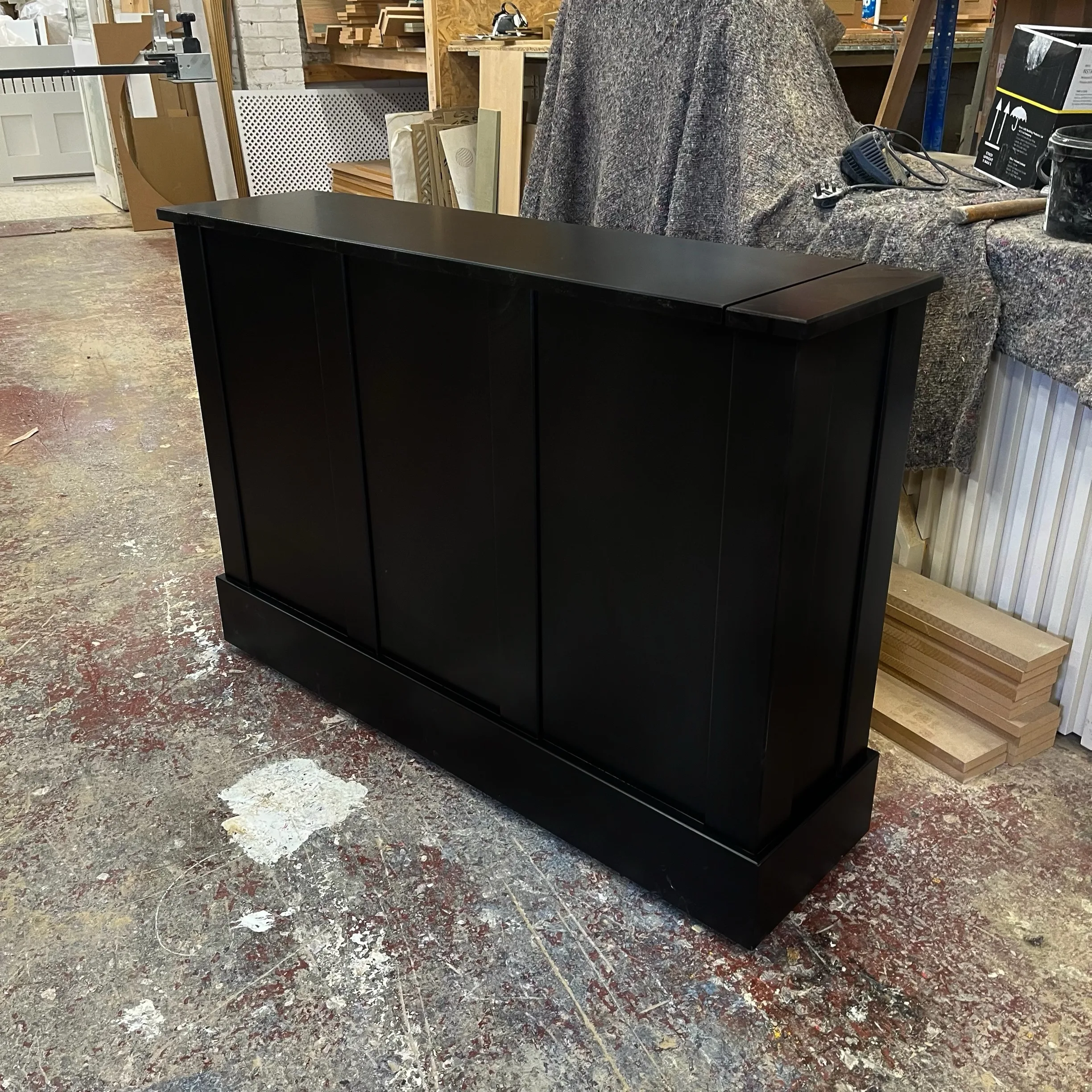 Black Panelled Motorised TV Stand, TV Box