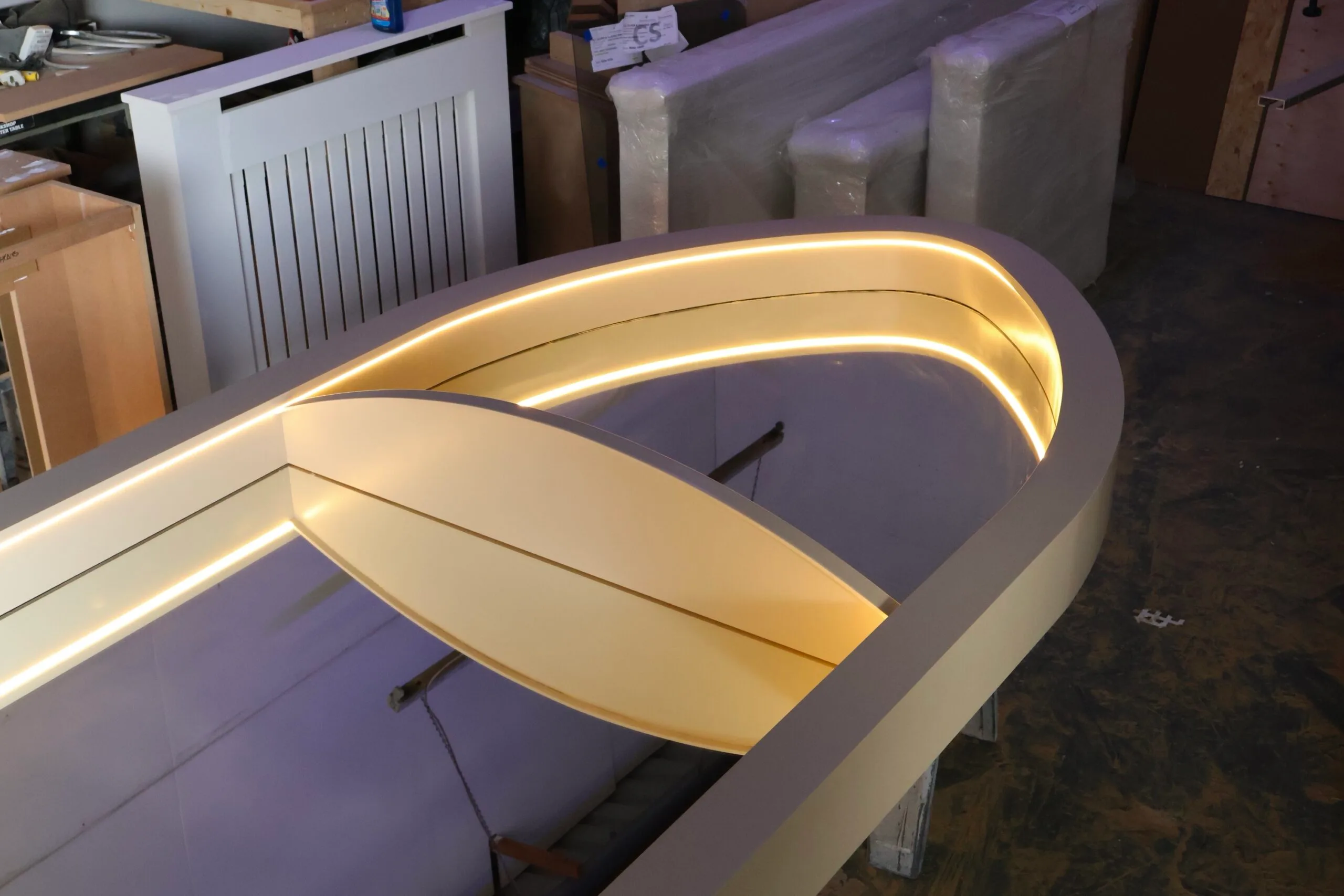 Bespoke Salon Mirror, Curved Oval Mirror, Hair Stylist Mirrored Unit, LED Mirror
