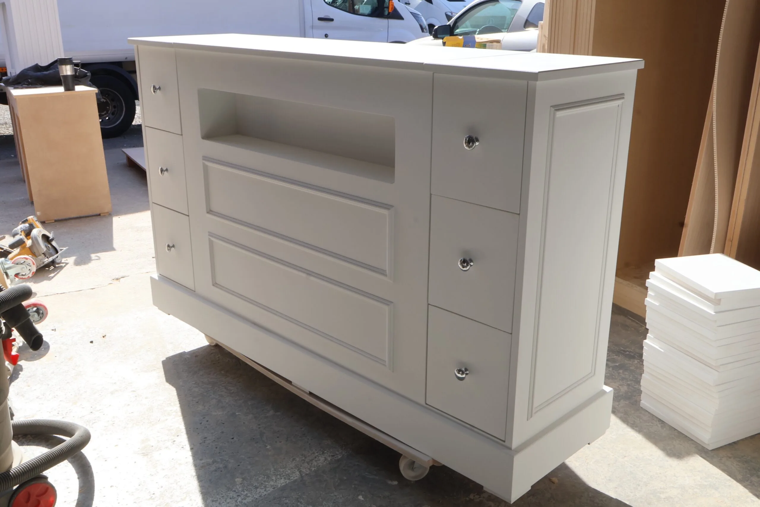 Motorised TV Stand, Bespoke TV Unit With Storage White
