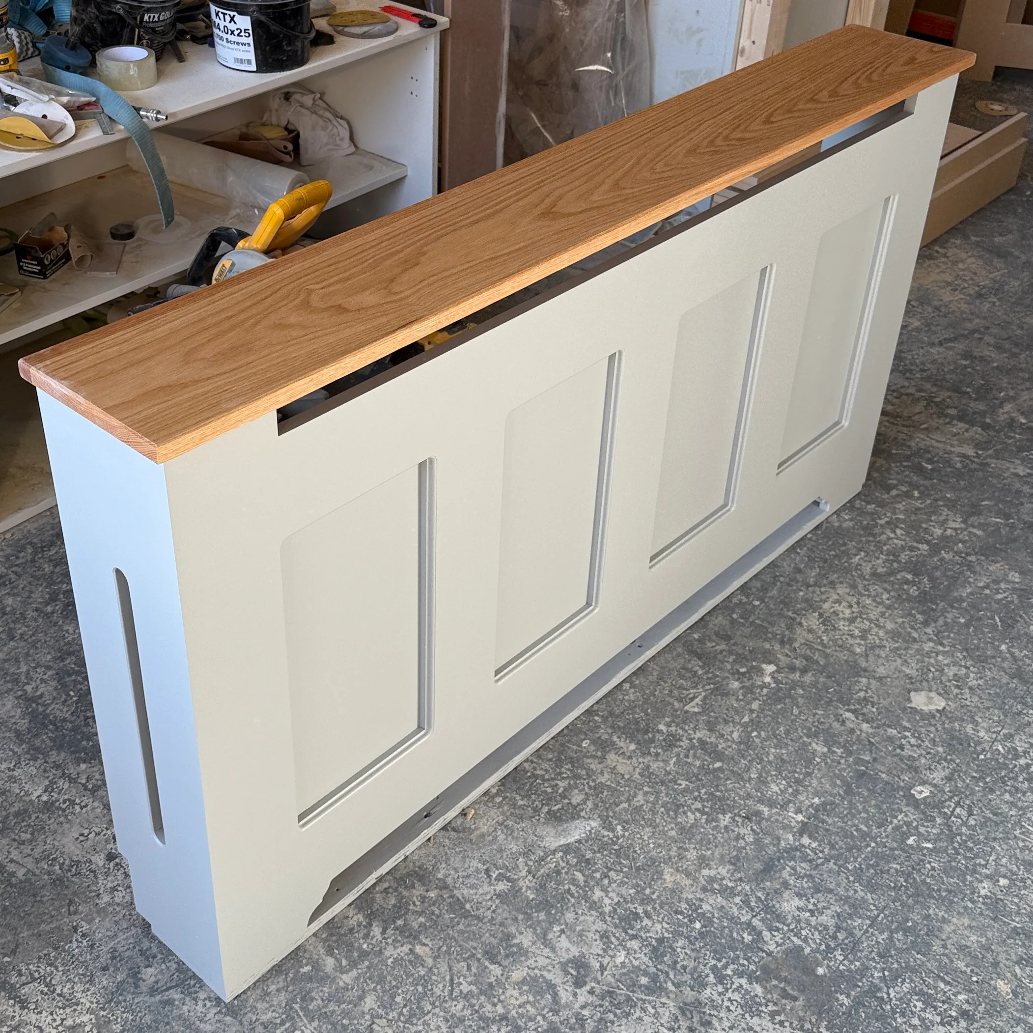 Bespoke Radiator Cover Regency Panel With Side Vents, Solid Oak Top