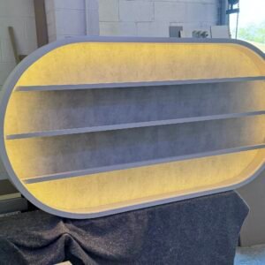 Salon LED Light Curved Oval Display in White with textured backing