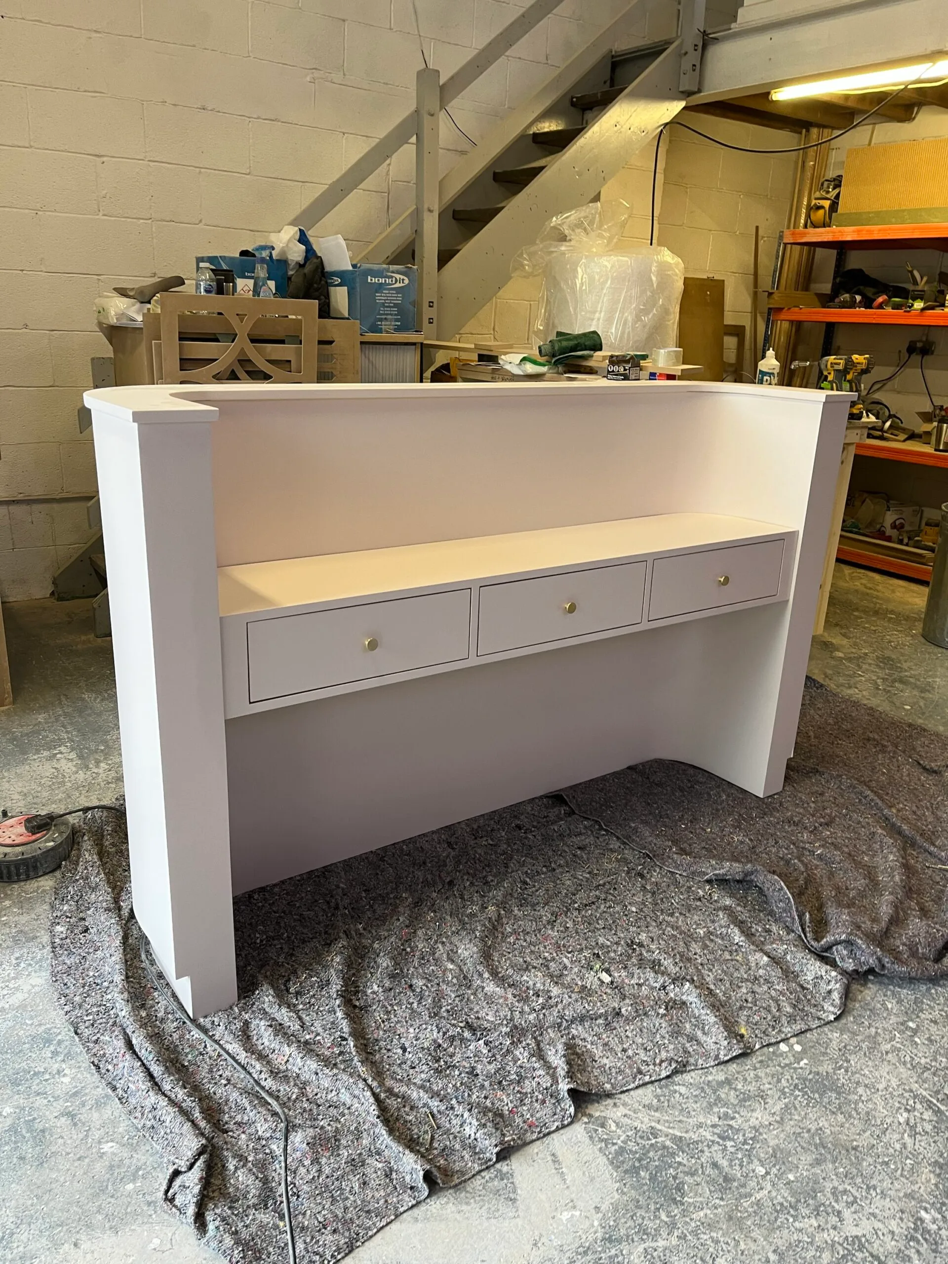 Curved U Shape Reception Desk Smooth finish & LED lighting and Drawers
