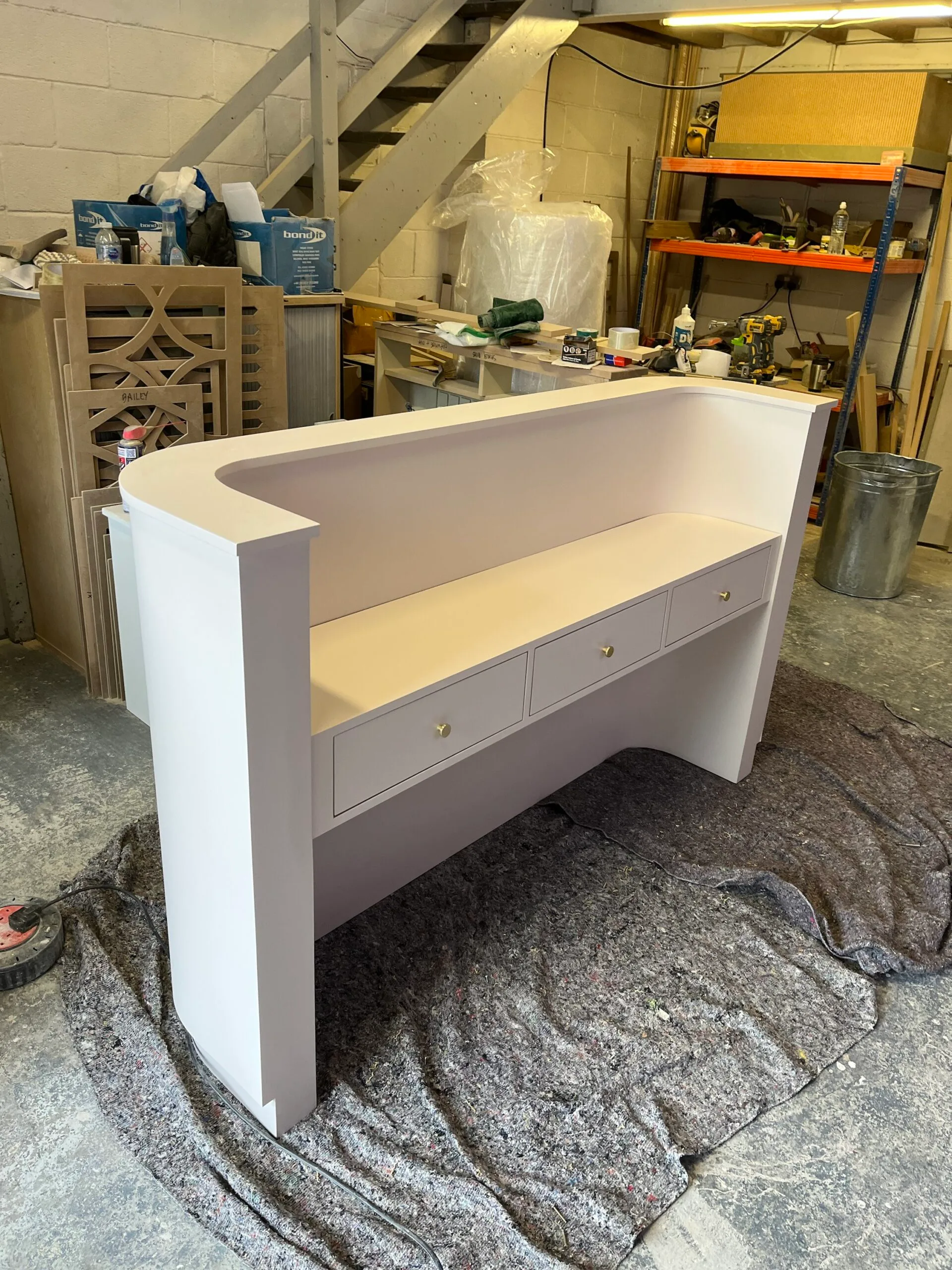 Curved U Shape Reception Desk Smooth finish & LED lighting and Drawers