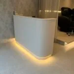 Curved U Shape Reception Desk, Smooth finish, LED lighting and Drawers