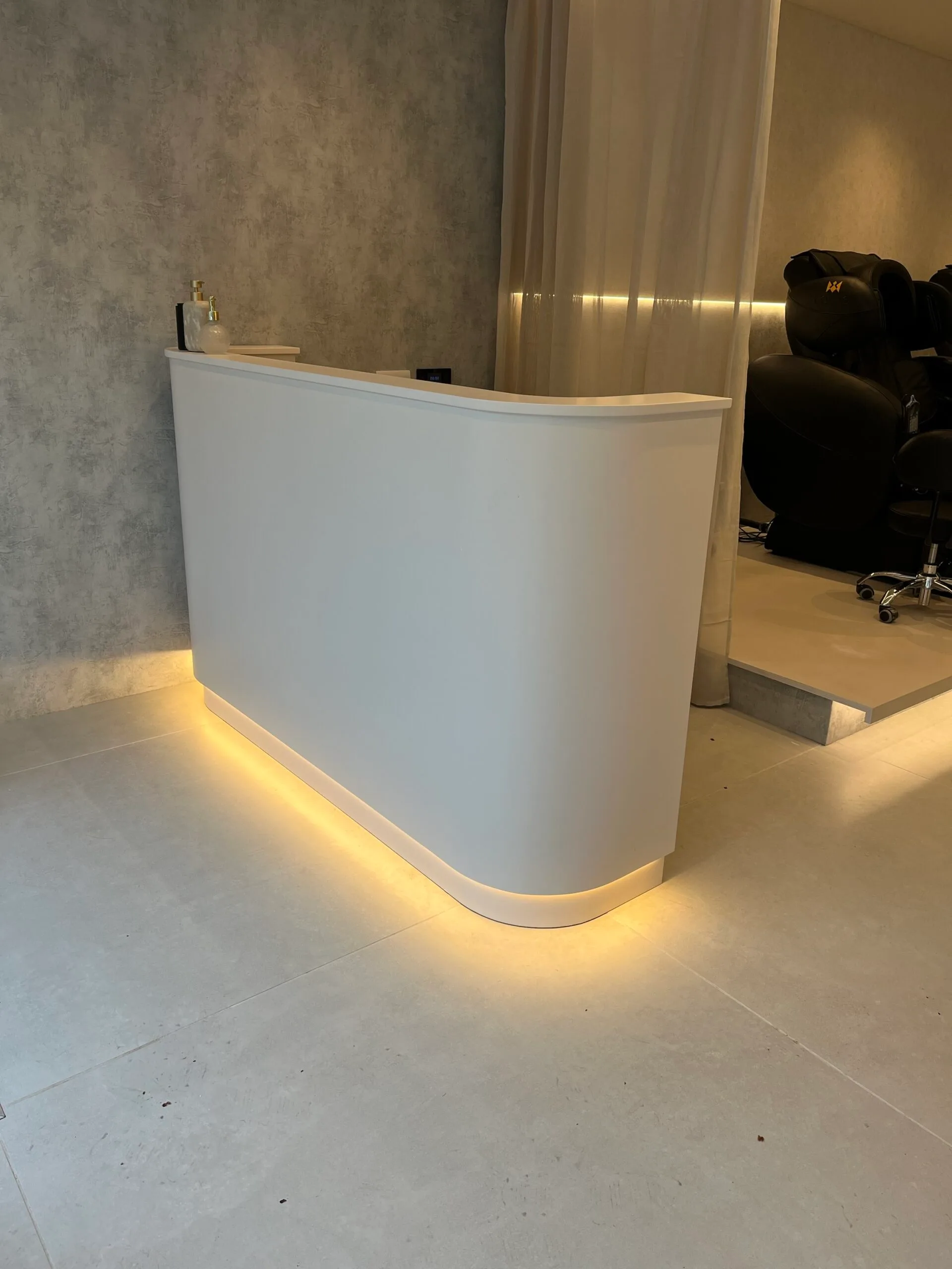 Curved U Shape Reception Desk Smooth finish & LED lighting and Drawers
