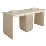 Reeded nail desk two person station white with led lighting