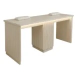 Reeded nail desk two person station white with led lighting